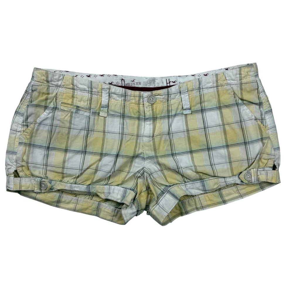 VTG Y2K Hollister Yellow Plaid Ultra Low Rise Mini Micro Booty Shorts Size 1